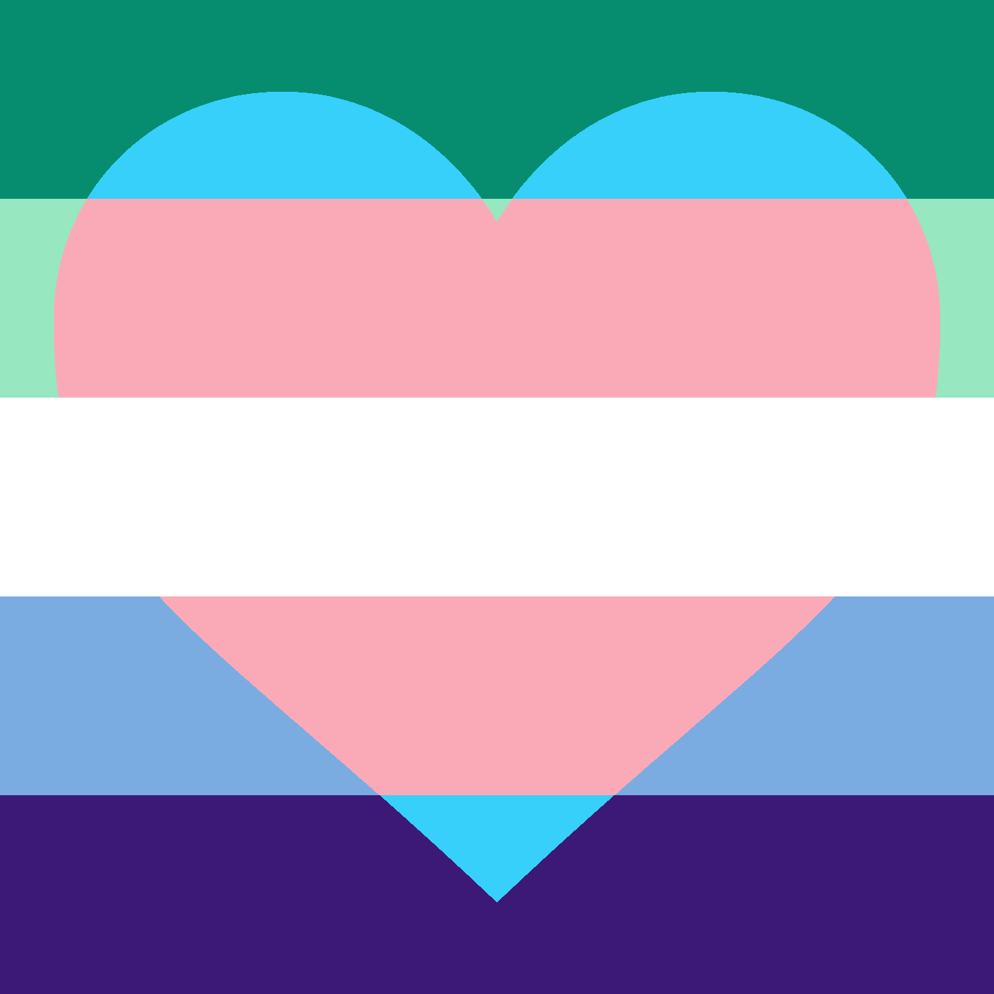 Trans heart on a men-loving-men flag. The white stripe in the middle is continouos. 
